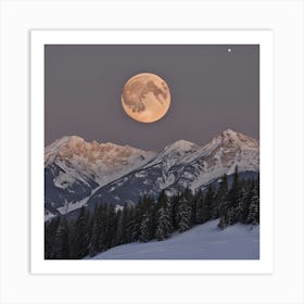 Full Moon Over Snowy Mountains 1 Art Print