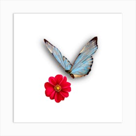 butterfly sitting on red flower design Art Print