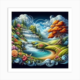 Waterfall Painting Art Print