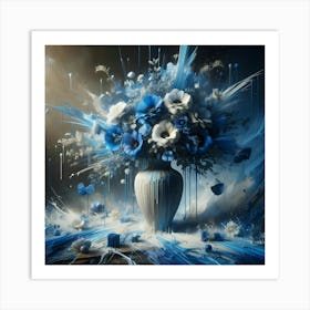 Blue Flowers In A Vase: Elegance, Tranquility, Floral Beauty Art Print