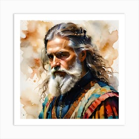 Old Man With Long Hair In Traditional Costume Art Print