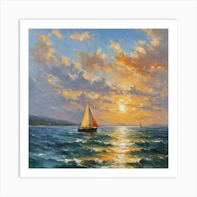 Sailboats At Sunset Art Print