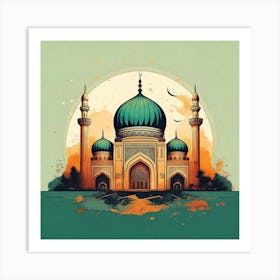 Firefly Mosque, Illustration, Wallpaper, Islamic, Logo, Architecture, Minaret, Dome, Prayer, Religio (9) Art Print