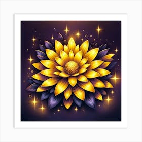 Golden Flower With Stars Art Print