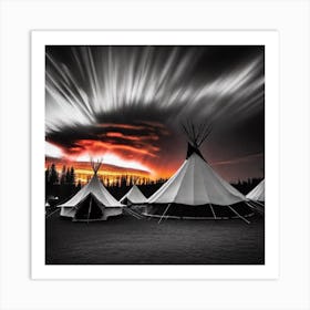 Teepees At Sunset 1 Art Print