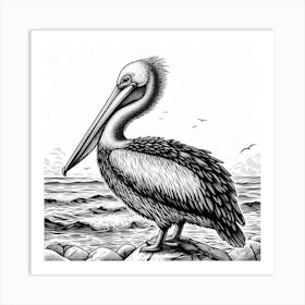 Line Art pelican 1 Art Print