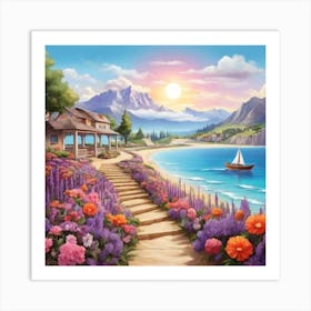 Of Flowers On The Beach Art Print