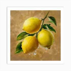 Three Lemons On A Branch Art Print