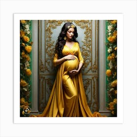 Pregnant Woman In Gold Dress Art Print