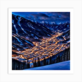 Ski Town At Night Art Print