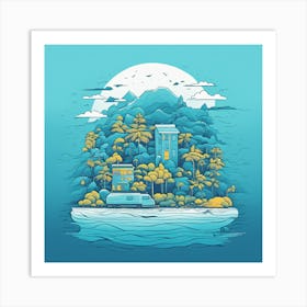 Illustration Of A Tropical Island Art Print