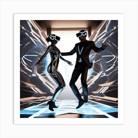 Futuristic Couple In Vr Headsets 1 Art Print