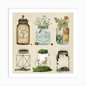 Jars Of Flowers 3 Art Print