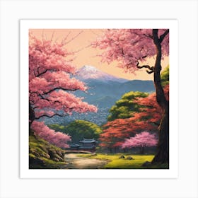 Japanese Sakura In Mountain 15 Art Print