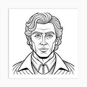 Line Art Portrait Of A Man With Wavy Hair Art Print