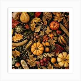 Thanksgiving Banner Texture With Autumn Leaves A 1718400140 3 Art Print