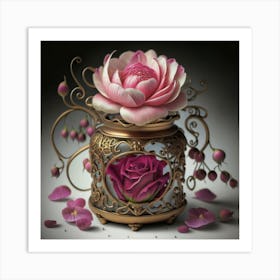 Roses in Antique fuchsia jar 9 Art Print