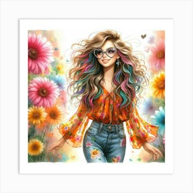 Girl With Flowers 15 Art Print