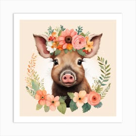 Floral Baby Boar Nursery Illustration (7) Art Print