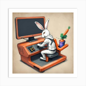 Rabbit In A Computer Art Print