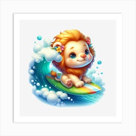 Lion Surfing Art Print