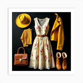 Yellow Dress And Hat Art Print