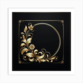 Gold Frame On Black Background 1 Art Print