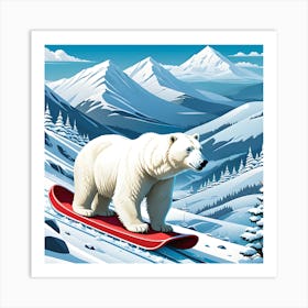 A Winter Wonderland Polar Bear, Slid Down. Art Print