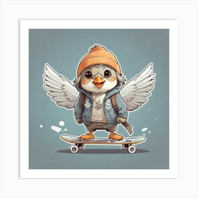 Cute Bird On Skateboard Art Print