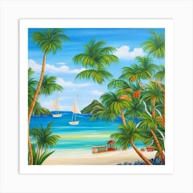 Sailboats On The Beach Art Print