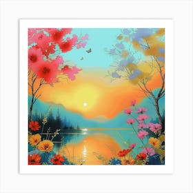 Sunset By The Lake Art Print