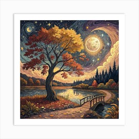 Moon And The Tree Art Print