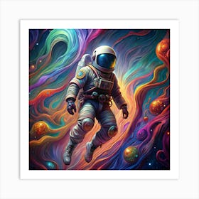 Astronaut In Colorful Nebula Art Print