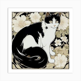 Cat With Flowers Art Print