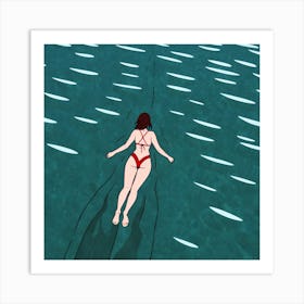 Woman In Bikini Swimming In The Ocean Art Print