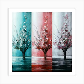 Three different palettes each containing cherries in spring, winter and fall 4 Art Print