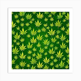 Marijuana Leaves On Green Background Art Print