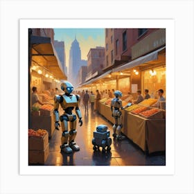 Robots In The Market 3 Art Print