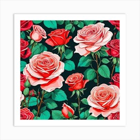 Seamless Pattern With Roses 1 Art Print