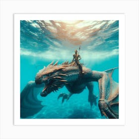 a warrior sitting on a giant creature in water Art Print