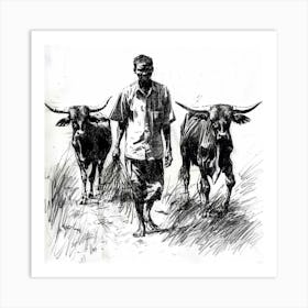 Man With Cattle Art Print