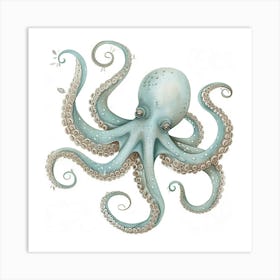 Storybook Style Octopus With White Background 2 Art Print