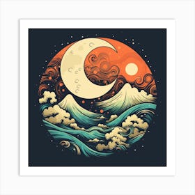 Moon And Waves 1 Art Print