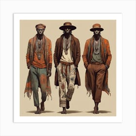 Silhouettes of men in boho style Art Print