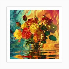 Colorful Roses In A Vase Art Print