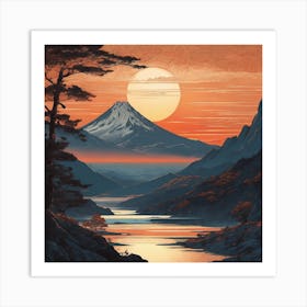 Sunset Over Mt Fuji Art Print