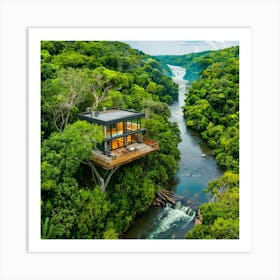 House On The Edge Of A Waterfall Art Print