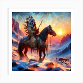 Oil Texture Native American Indian On Horseback In The Mountains 3 Copy Art Print