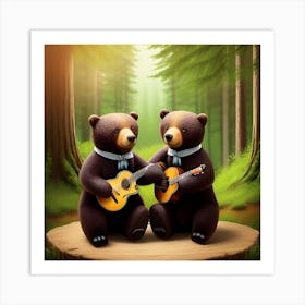 Bears Playing Guitar In The Forest Art Print