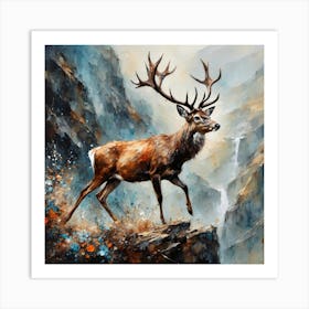 Deer Running Along A Sheer Cliff Art Print